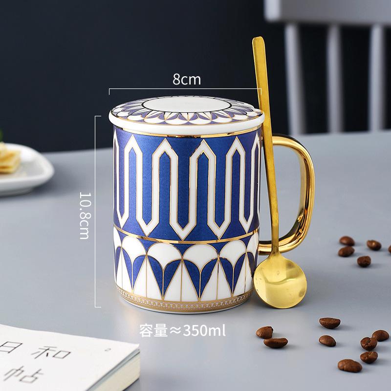 British Style Mug Couple Pair Cup Ceramic Water Cup Office Mug Coffee Cup High-End Covered Souvenir