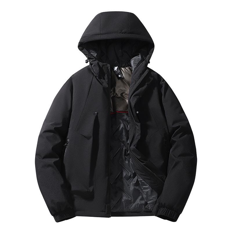 

Men s Solid Color Hooded Cotton Jacket - Autumn/Winter Casual Thick & Warm Coat Small чорний