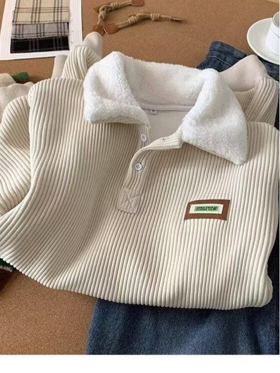 Men's Corduroy Polo Collar Fleece Lined Jacket - Hong Kong Style Winter Wear for Teens