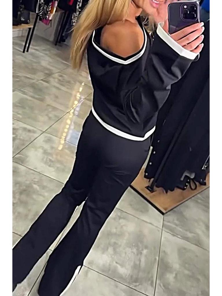 Conjunto Esportivo Casual Moderno de Duas Peças Ombro Único Bloco de Cores Modelagem Solta YX90035