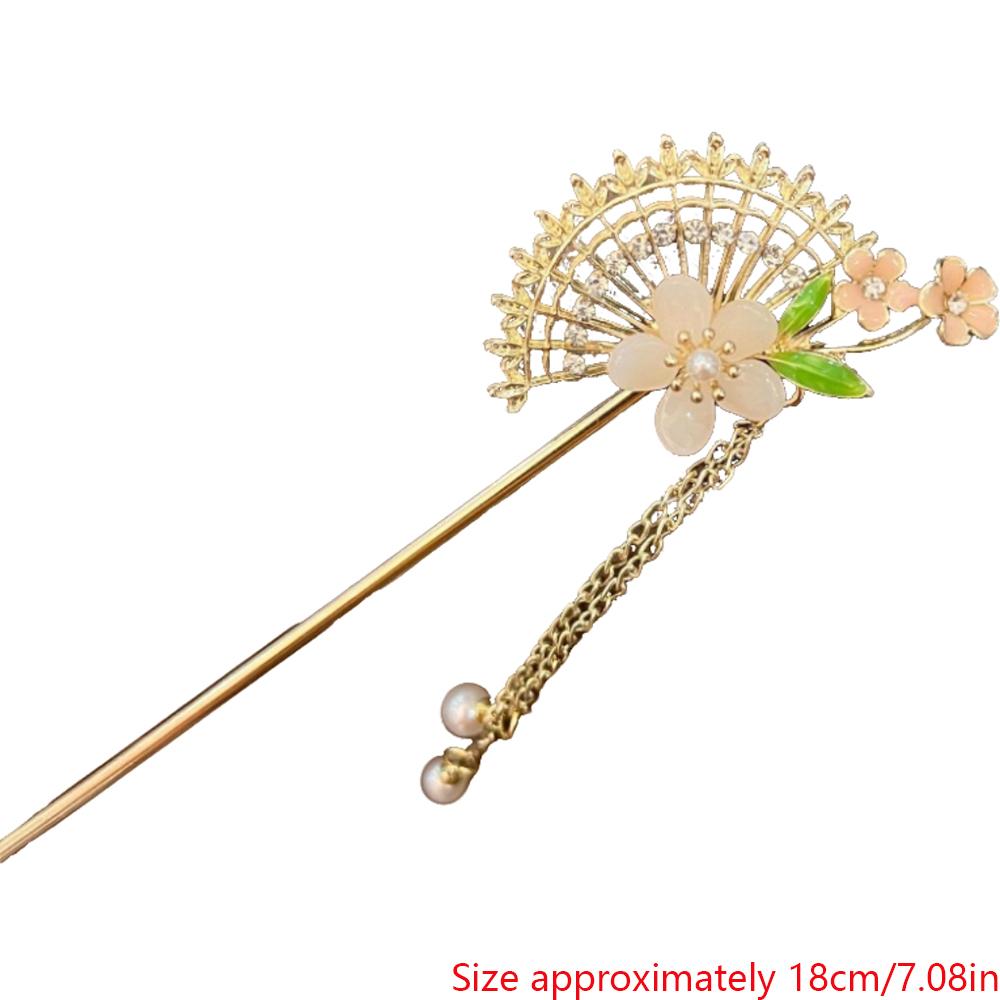 Hanfu Qipao Hairpin Ancient Chinese Step-Shaking Hair Stick with Swinging Tassel Fan-Shaped Design for Elegant Hair Accessories
