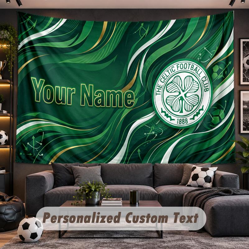 Celtic FC Personalisierte Wandteppich Unterstützung Benutzerdefinierter Name, Wandkunst Heimdekoration