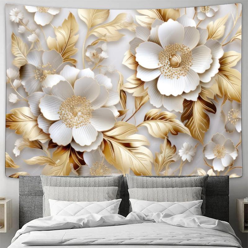 

Golden Luxury Floral Tapestry Modern Home Decor Fabric Wall Hanging for Living Room Bedroom Warm Background Arrangement 74x94cm(29x37in)