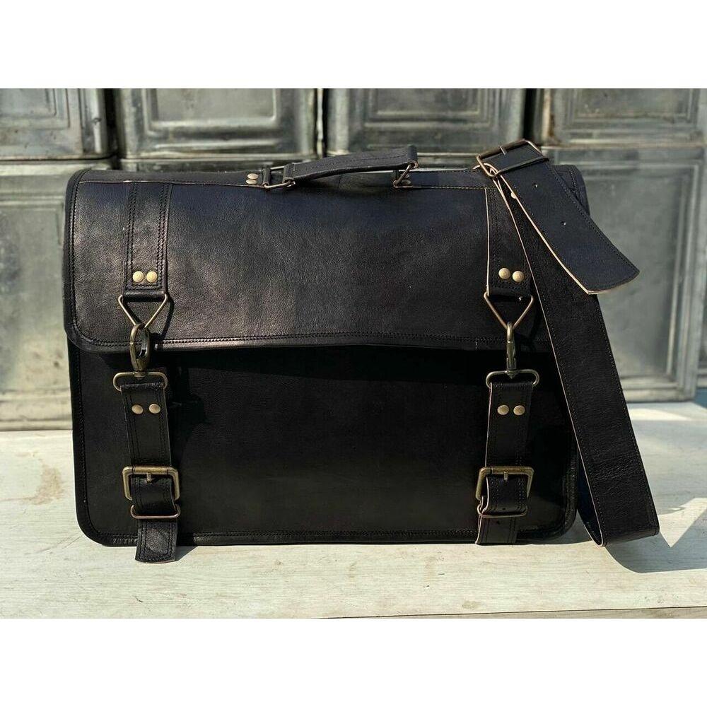 Кожаный портфель-портфель-сумка для ноутбука (18 ) Мужская цельнозерновая потертая вещь — фото 4