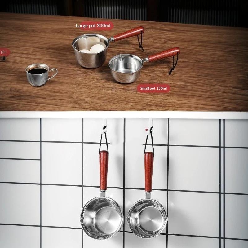 BPA Free Stainless Steel Oil Pot Fast Heating Anti-Scald Wooden Handle Dripless for Home Kitchen Seasoning Oil Pouring