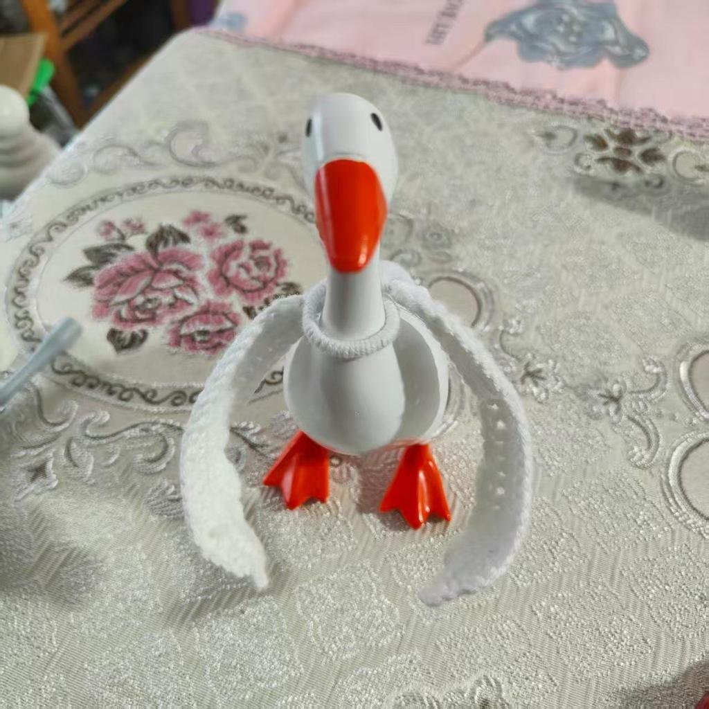 Christmas Goose Figurine Set with Hand-Crocheted Mini Pet Hats