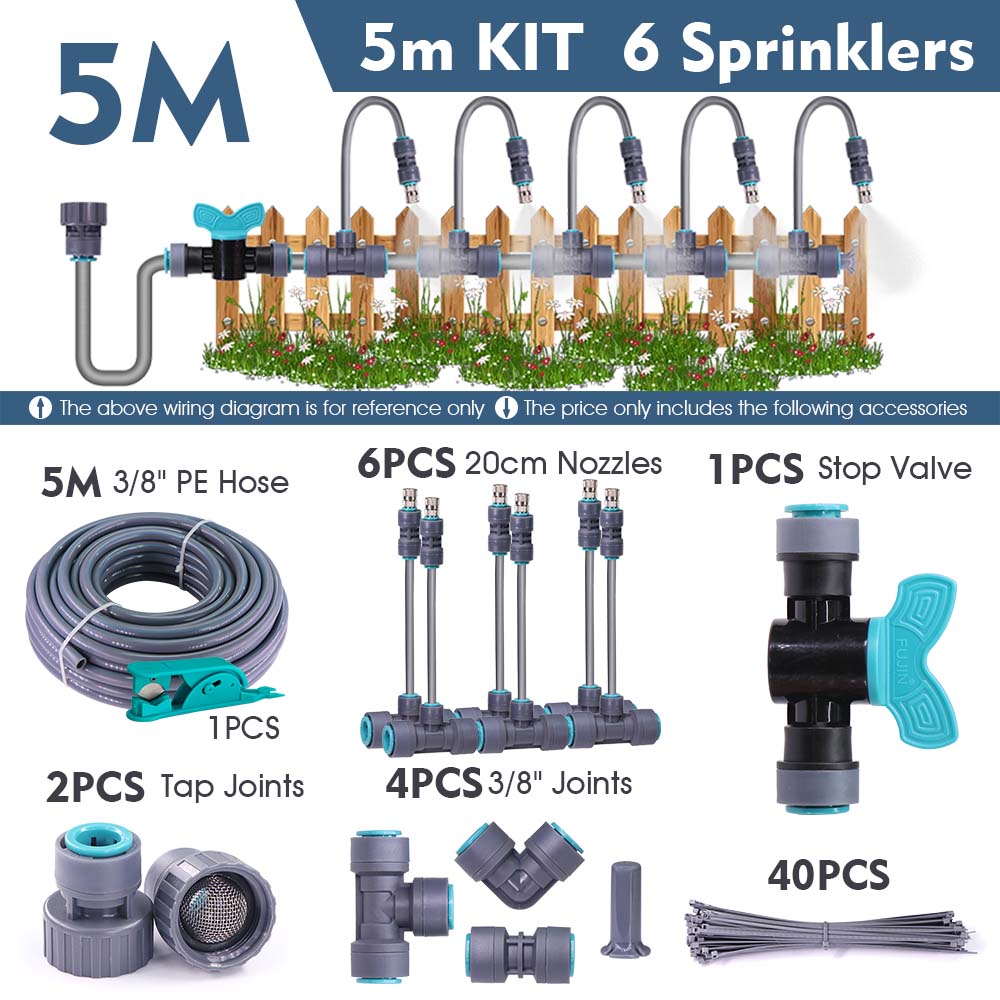 3/8" 9/12mm Misting Cooling System 360° Bend 0.6mm Nozzle Atomizer Sprayers Slip Lock PE Hose Outdoor Garden Irrigation Watering