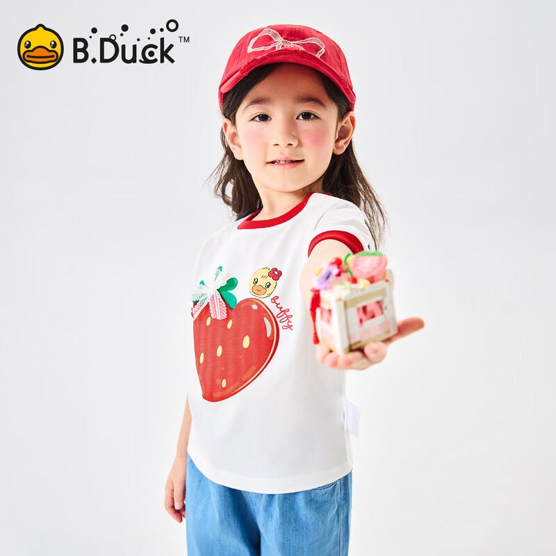 B.Duck Girls' Cotton Strawberry Short-Sleeved T-Shirt