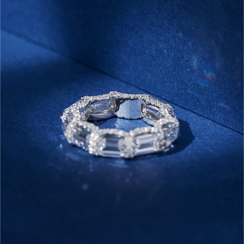 Gorgeous Sterling Silver Full Bling Iced Out Proposal Bright Zircon Rings for Female Wedding Band Bridal Accessories