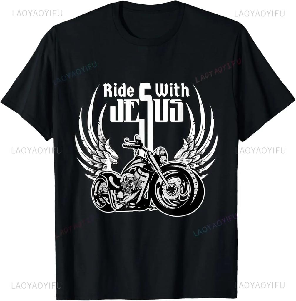 2025 new model Follow Jesus He Is The Way Christian Motorcycle Gospel r T-Shirt Graph T Shirts Mens Clothing Customizable Ropa H