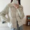 Womens Winter 2026 Knit Collar Duck Down Jacket With Contrast Sleeve Detail Mid-Length Casual Coat Daily Wear
