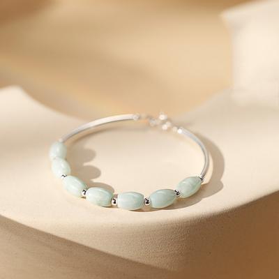 Pulsera artística simple y fresca para mujer S925 Decoración de plata pura Tubo curvo Jade Pulsera de jade Pulsera Pulsera de moda