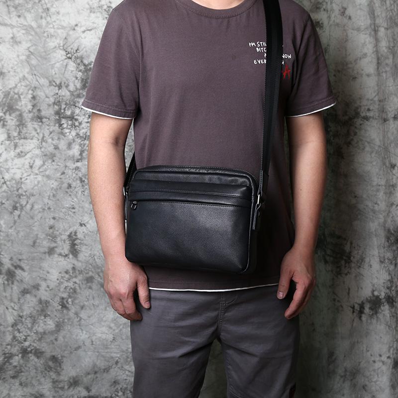 New Men's Leather Shoulder Bag Top Layer Leather Casual Backpack Horizontal Crossbody Bag Trendy Men's Bag 10-inch IPad Bag NZPJ