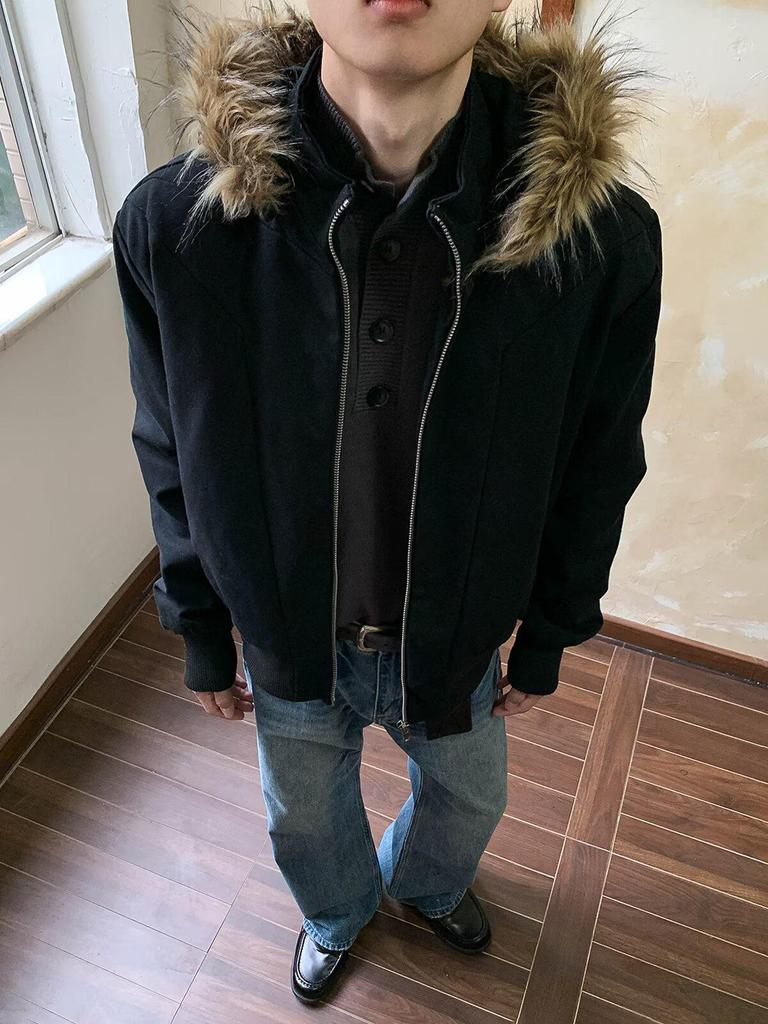 2025 American Retro Bald Eagle Hooded Fur Collar Men's Winter Cotton Parka