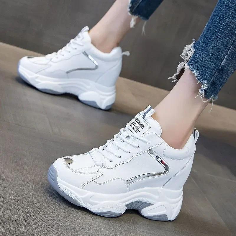 Fashion HOT SALE 9CM Platform Wedge Sneakers Chunky Shoes Genuine Leather for Women Summer Shoes Spring Autumn Walking Sneakers Fashion
