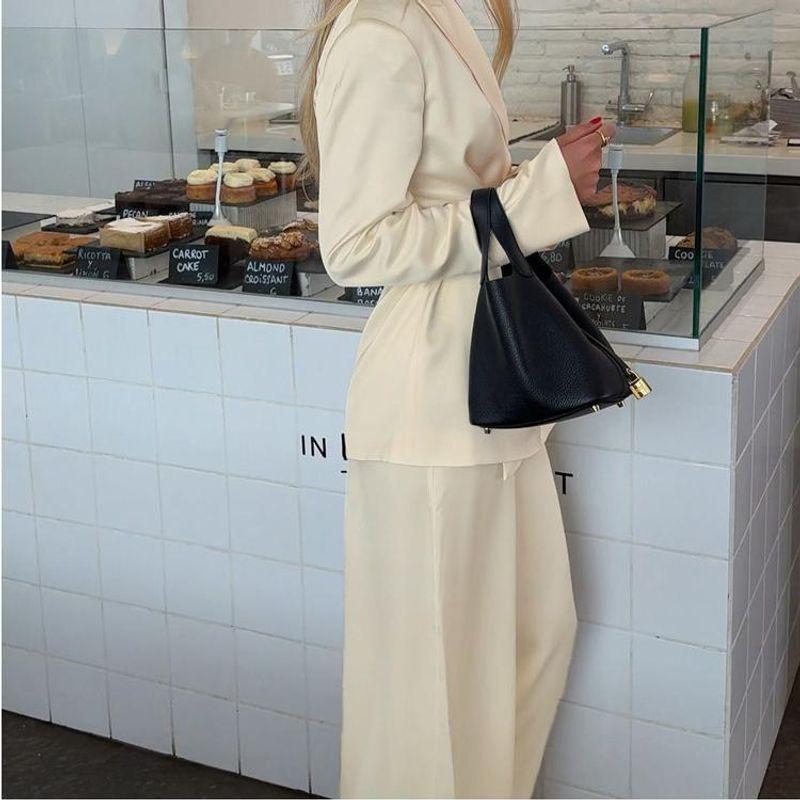 Advanced Sentong Qin Set Women Temperament V-neck Long sleeve Lace-up Top Loose Wide-Leg Pants Two-piece Set