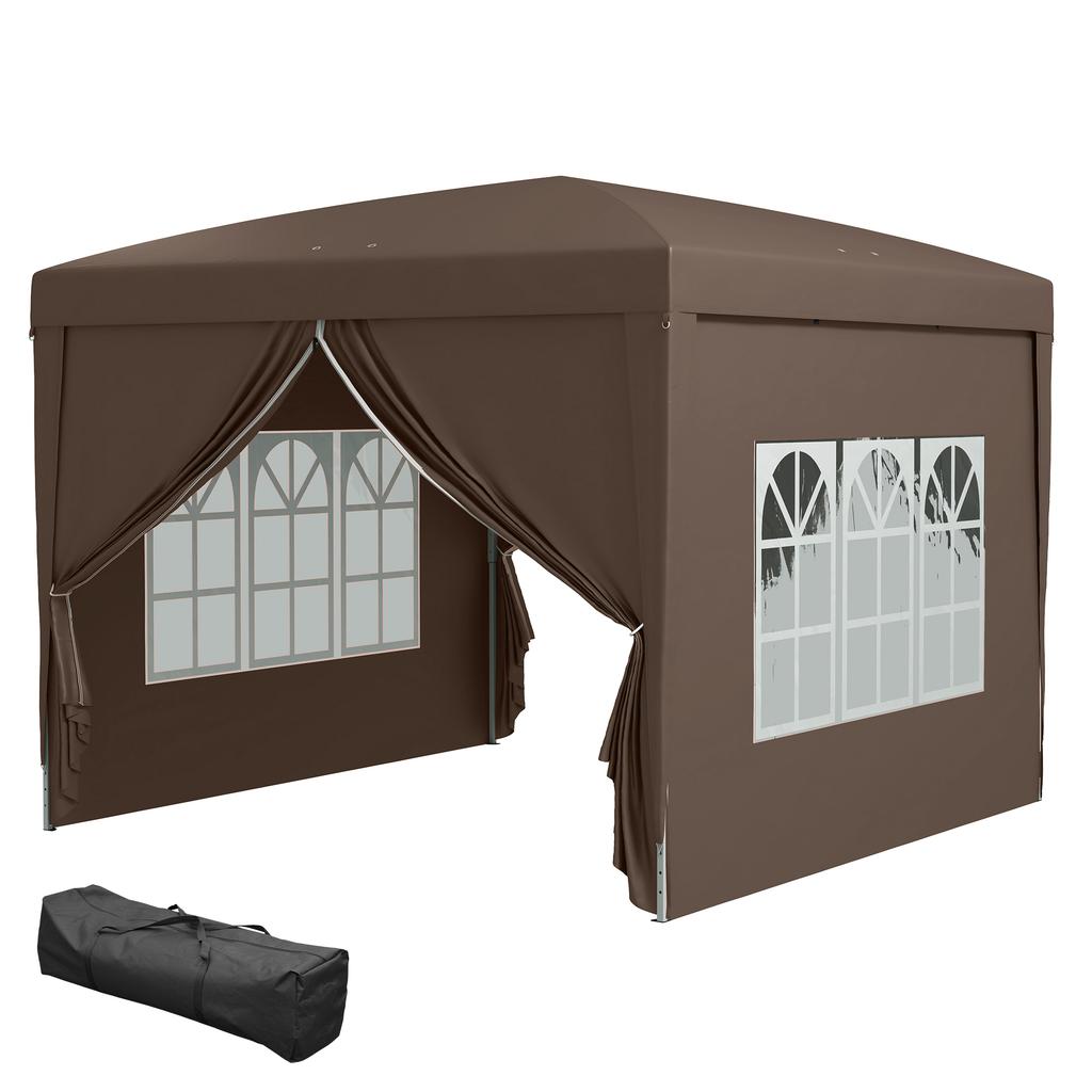 3x3(m) Pop-Up Gazebo, with Curtain Walls and Windows, Coffee