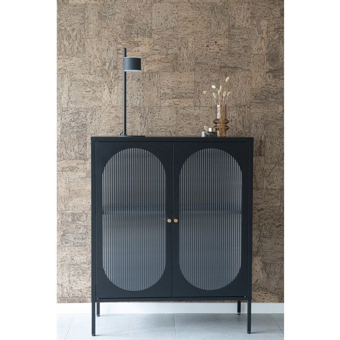 Low Display Cabinet - EBUY24 - Adelaide - 2 Glass Doors - Black - Steel 35x90x110 Cm