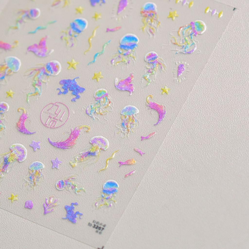 Shiny Blowing Bubble Nail Decorations Stickers 5D Shell Light Love Cat Bubble Transfer Slider Sticker DIY Manicure Decals