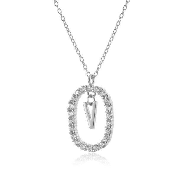 925 Sterling Silver Gold 26 Letters A -Z Alphabet Initial Long Chain Necklace Ovals Luxury Jewelry Crystal Cz Choker