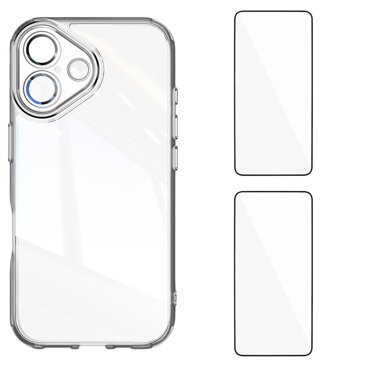 

For iPhone 16 TPU Case WANLONFENG Drop-proof Clear Phone Cover with 2Pcs Tempered Glass Film Transparent