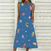 Ladies Oversized Sleeveless Crew Neck Dress Vivid Mixed Tropical Foliage Flowy Calf Length Gown