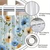 1Pc Light Blue And Peach Poppy Floral Shower Curtain - Polyester Fabric, Machine Washable, Suitable For Bathroom Decoration