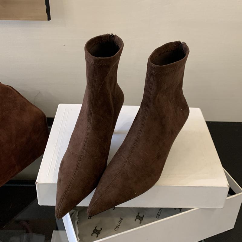 SUOJIALUN Winter New Brand Women Ankle Boots Fashion Pointed Toe Ladies Elegant Chelsea Boots Shoes Thin High Heel Dress Pumps