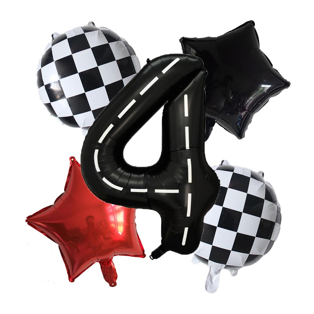 5pcs Race Car Balloon 40 Inch Racetrack Number Balloon 2 Black Baby Shower Boys Two Fast Birthday Race Car Theme Party Decorate