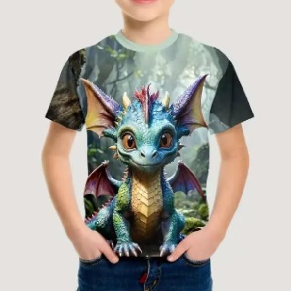 Summer Boys' Children's Fashionable Loose Comfortable T-shirt Domineering Dinosaur Animal Print Breathable T-shirt
