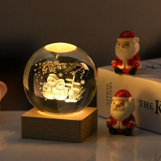 Remote Control Crystal Ball Night Light with Wooden Base – 3D Carving Luminous Glass Ornament, Perfect for Birthdays.