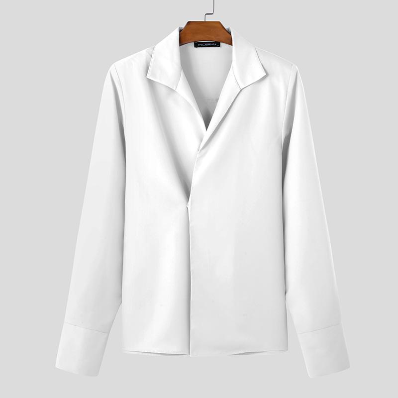 INCERUN Pánské jarní košile s dlouhým rukávem a klopou, boční knoflíky, ležérní topy