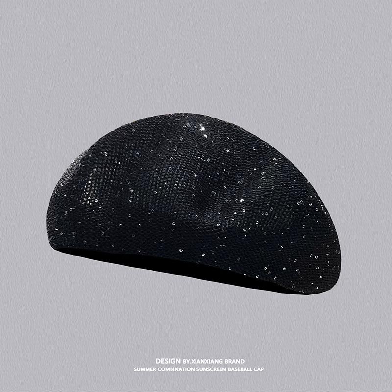 

Новая шляпа-бутон с пайетками, летний тонкий дышащий полый берет, детская универсальная шляпа маленького художника, подчеркивающая лицо One Size