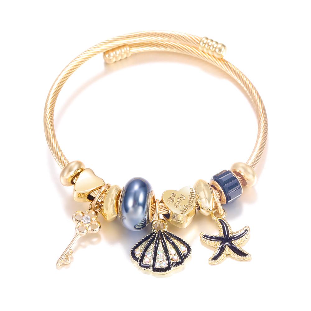 New Trendy 4 Colors Heart Shape Painted Pendant Closure Beaded Bracelet Golden Stainless Steel Women Bracelet Charm Jewelry