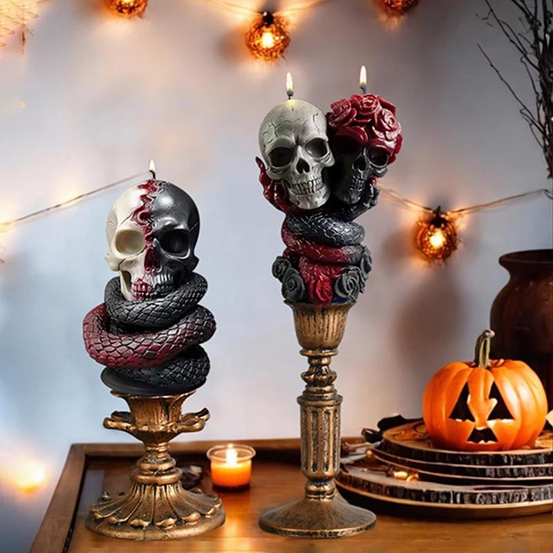 Rose Totenkopf Schlange Silikonformen Halloween Kerzenformen DIY Handgemacht Aromatherapie Gipsherstellung Form 3D Kerzenherstellung Zubehör
