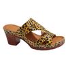 Fashion Fashion Leopard Hollow Out Slippers Women 2025 Summer High Heels Shoes Women Sexy Designer Cross Tie Round Toe Shoes Women