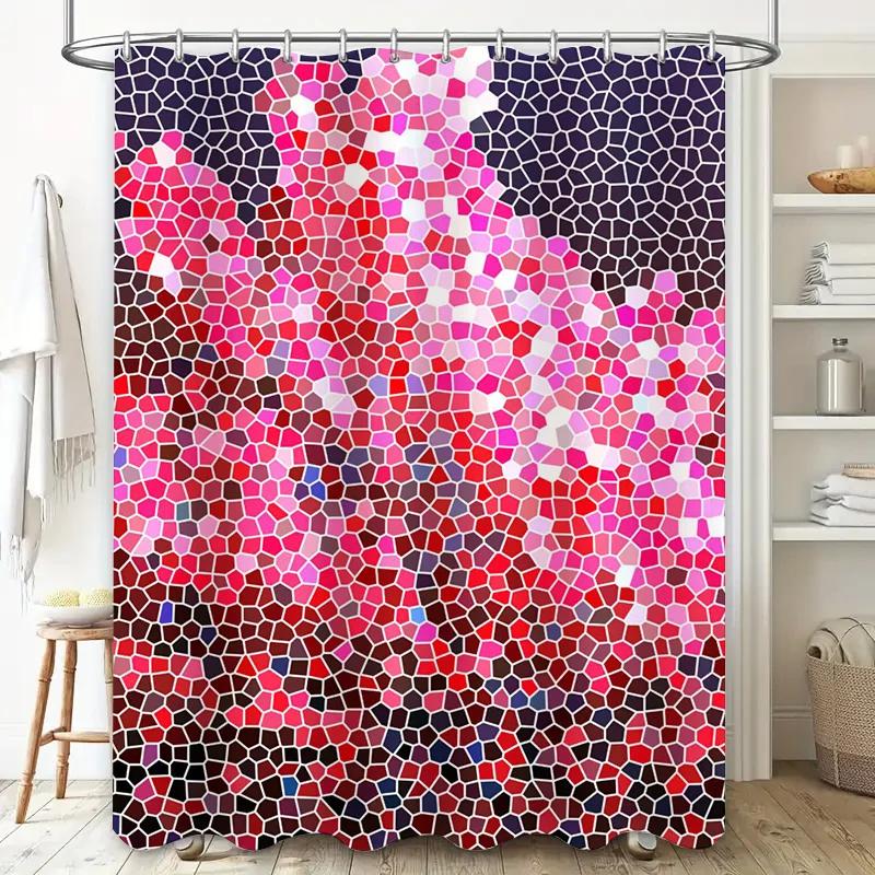 

Rays Of Sun Shower Curtain Geometric Landscape Decor For Bathroom Vivid Printing With Blue Mountains Yellow Fields W60H190(CM)-1 Pcs