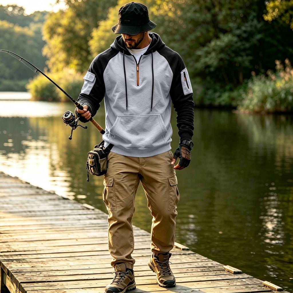 Men's Zip-Up Hoodie with Arm Pocket for Fall Winter Casual and Athletic Wear
