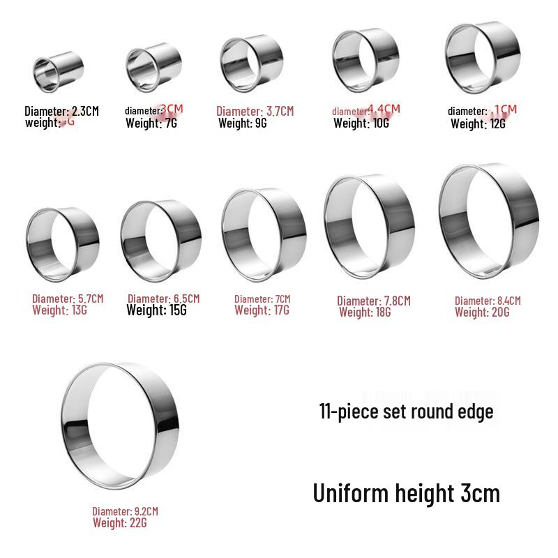 14-Piece Stainless Steel Round Cookie and Cake Mousse Ring Set