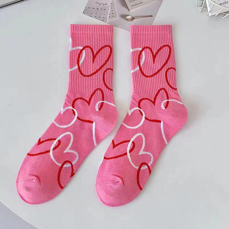 

Pink Heart Women s Cute Mid-Calf Socks - Trendy Spring/Autumn Japanese-Inspired Sweet Socks One Size