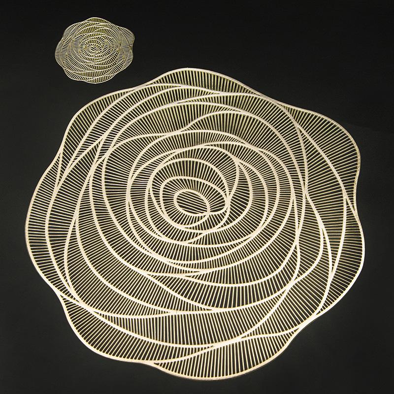 Hollow Rose PVC Non-slip Table Mat Cup Mat Restaurant Hotel Decoration Plate Mat