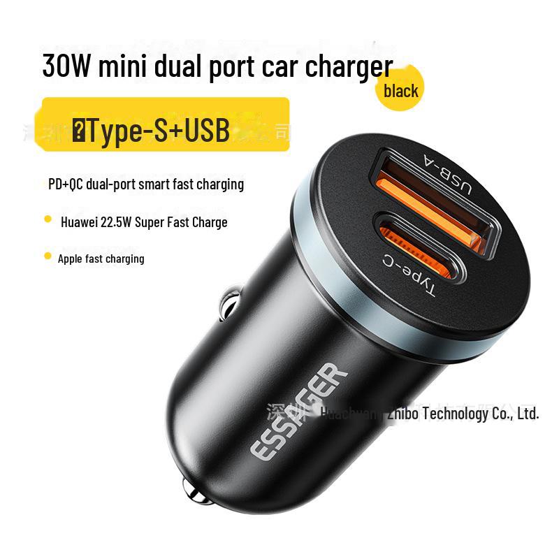 

ESSAGER Shangrui Mini A+C 30W Dual-Port Fast Car Charger чёрный