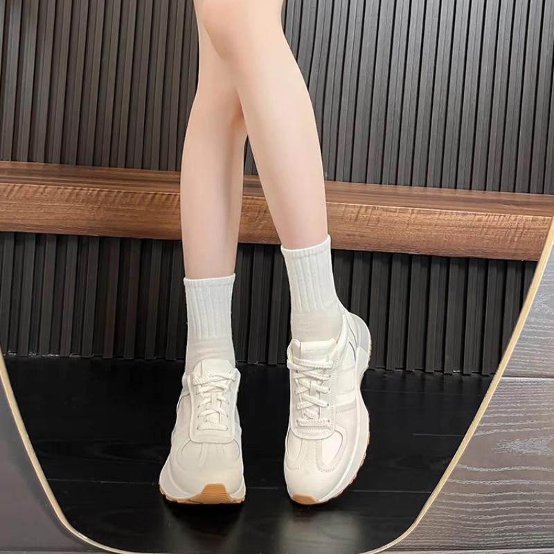 Women's Versatile Soft Leather Sporty Shoes Thick Bottom Dequn Style Casual Sneakers 2025 Spring Autumn Slip on Footwear