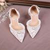 White Flower Lace Crystal Open Toe Sandals for Women, Pointed Wedding Shoes, Fashionable Party Casual High-heeled Sandals