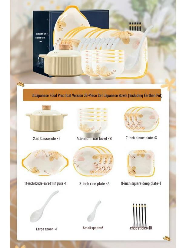 Mode Lanka  Floral Moonlight  36-Piece Ceramic Dinnerware Set