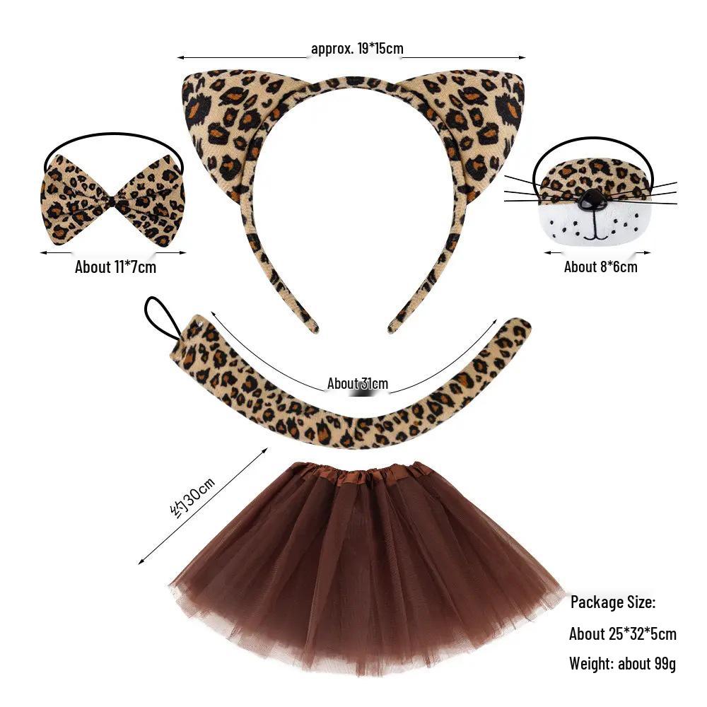 Set Maschera di Halloween per Bambini con Fascia Testa Testa di Leopardo e Orecchie da Gatto con Adesivi per il Viso