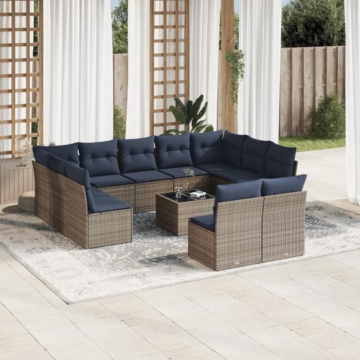 VidaXL Garden Lounge Set with Cushions 12 Pcs, Patio Sofas, Outdoor Furniture Set, Modern, Grey 3218361