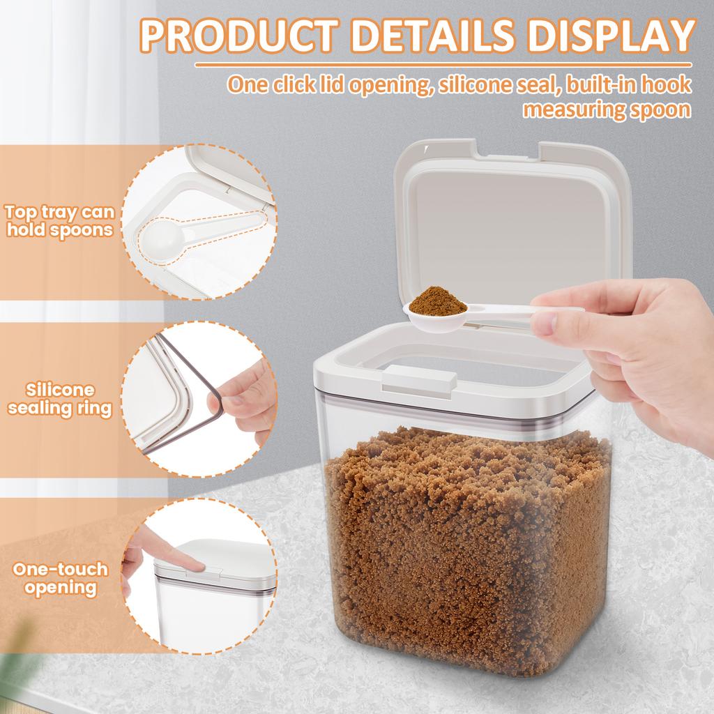 2Pcs Airtight Food Storage Container Set with Spoons 2L Cereal Dispenser Grain Tank Moisture-Proof Mold Proof Kitchen Sealed Jar