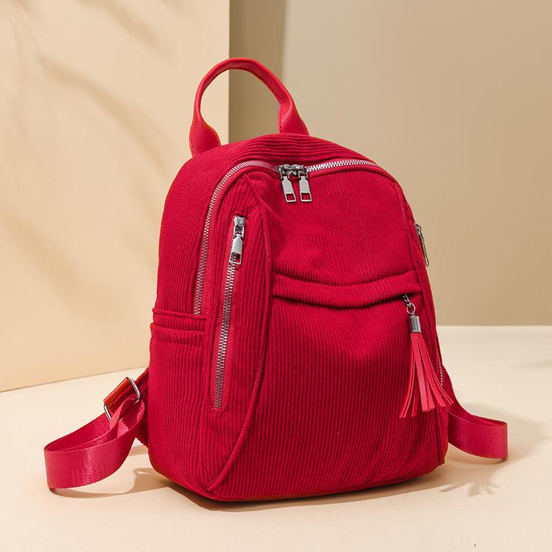 

Backpack Classic Solid Color Corduroy Backpacks Large Capacity High Quality Backpacks for Women 2025 New Interior Zipper Pocket червоний