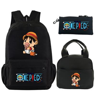 3Pcs/set Backpack Anime One Piece Printed Bookbag with Lunch Bag Pencil Case Teenager Children Girl Boy Schoolbag Rucksack